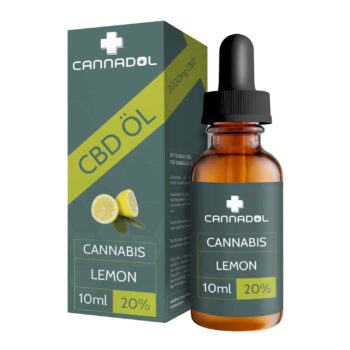 Cannadol CBD Öl Lemon - Flasche und Verpackung, Natürliches Vollspektrum-CBD mit frischem Zitronenaroma