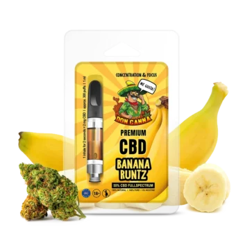 Das DON CANNA® CBD Vape Liquid 55% Banana Runtz - Verpackung, ist ein edles Liquid mit extravagantem Aroma.