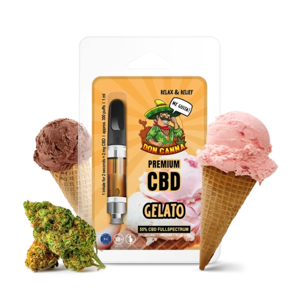 CBD Vape Liquid Gelato DON CANNA® – Vape, Erlebe entspannenden Genuss mit 55 % Vollspektrum-CBD und natürlichem, cremig-süßem Aroma.