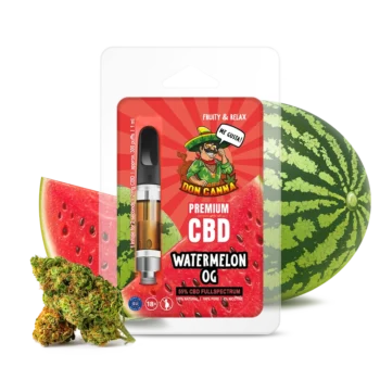 DON CANNA® CBD Vape Liquid 55% - Verpackung, Watermelon OG: Fruchtiges Wassermelonen-Aroma und 55% CBD für entspannende Momente und intensiven Geschmack.