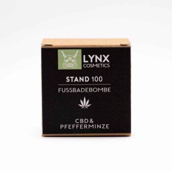 LYNX CBD Fußbadebombe - Verpackung, bietet wohltuende Pflege mit 100 mg CBD, erfrischendem Pfefferminzöl