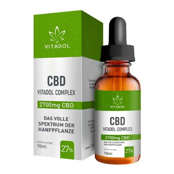 Vitadol Complex CBD Öl, 2700 mg CBD, Vollspektrum-Öl mit CBDa, CBC und CBN, in Bio-Hanfsamenöl, THC-Gehalt