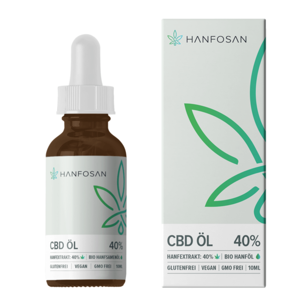 Hanfosan CBD Öl 40% - 10 ml - Flasche und Verpackung, Hochkonzentriertes Vollspektrum-Öl für intensive CBD-Erfahrungen. Natürlich, rein und legal – ideal für höchste Ansprüche.