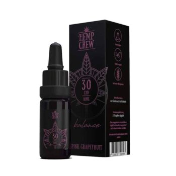 Hemp Crew Pink Grapefruit - Flasche und Verpackung, bietet erfrischendes CBD-Öl mit natürlichem Grapefruitaroma. Vegan, frei von Allergenen und hochdosiert.