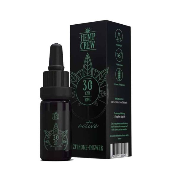 Hemp Crew CBD Öl - Flasche und Verpackung, bietet dir hochdosiertes Vollspektrum-CBD mit erlesenen ätherischen Ölen für Balance, Entspannung und Energie.