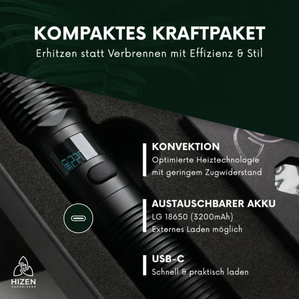 Hizen Vaporizer - Variante Stilus Pro Max - Vape mit details, Effizienter Vaporizer mit Konvektion, austauschbarem Akku und USB-C-Laden.